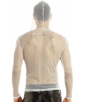 Undershirts Men's See Through Fishnet Clubwear Short Sleeve T-Shirt Undershirt - Hoodie White - CX1880QL4TK