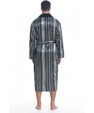 Robes Men's Polyester Satin Polar Fleece Lining Bathrobe Robe - Grey Stripe - C618HQR394S