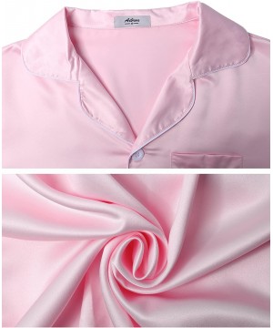 Sets Women's Silk Satin Pajamas Set Short Sleepwear Loungewear Button-Down Pj Set - Pink - CH188UHL9NN