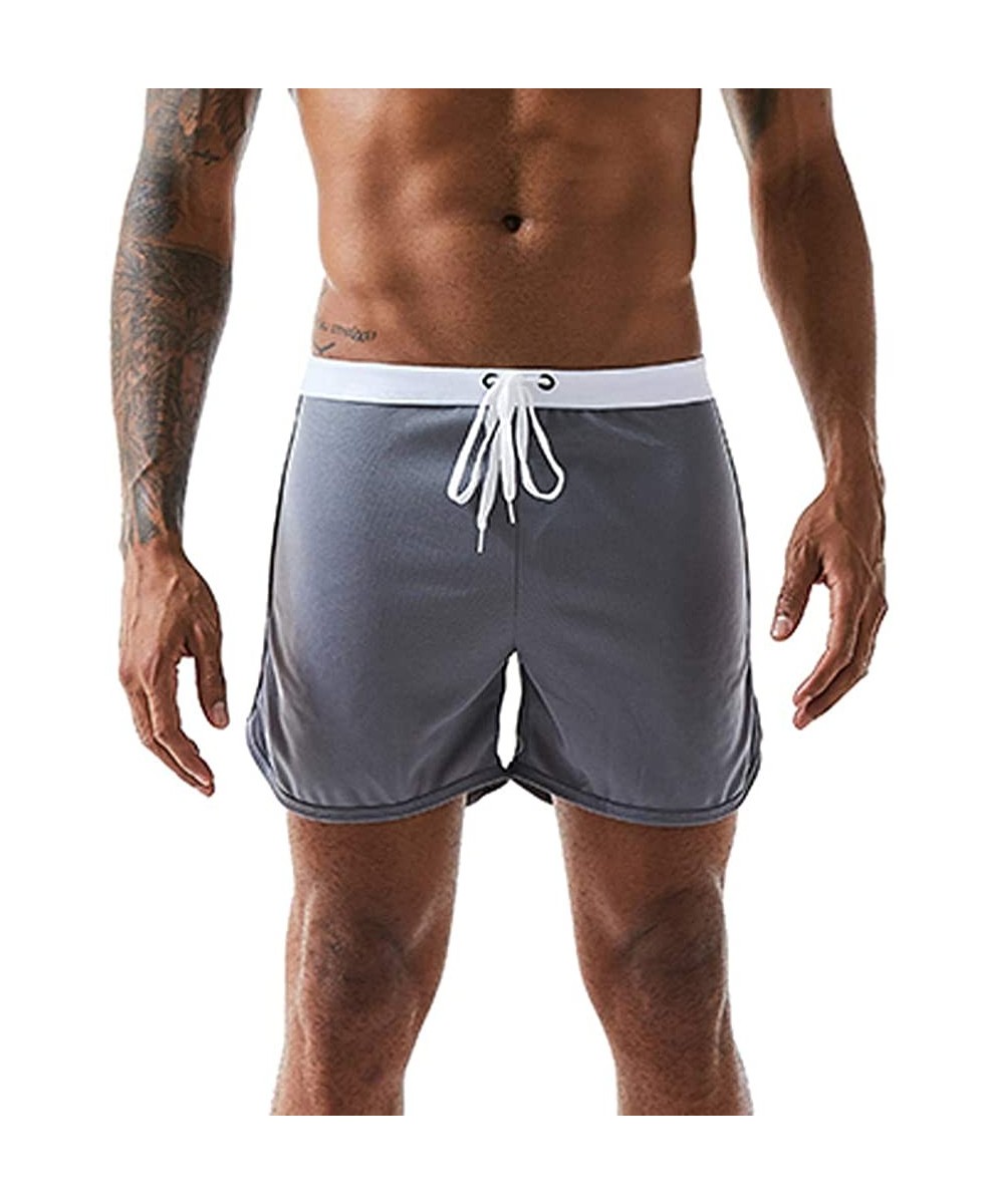 Boxers Home Shorts Mens Drawstring Mesh Underpants Loose Pajama Pants Soft Underwear - Gray - C418X8CDNR3