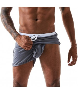 Boxers Home Shorts Mens Drawstring Mesh Underpants Loose Pajama Pants Soft Underwear - Gray - C418X8CDNR3