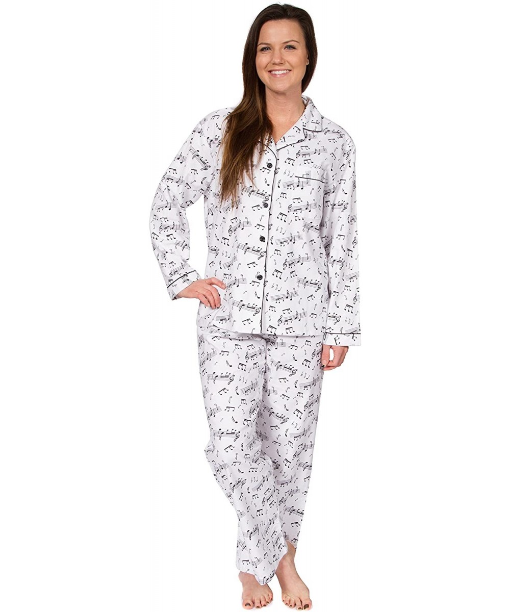 Sets Women's Cotton Flannel Long Sleeve Pajama Set- PJs Sleepwear - Music Notes White - CH11GJUQSML