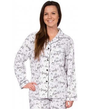 Sets Women's Cotton Flannel Long Sleeve Pajama Set- PJs Sleepwear - Music Notes White - CH11GJUQSML