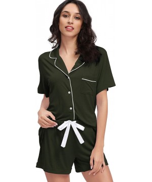 Sets Womens Bamboo Pajamas Short Sleeves Pajama Set Button Down Lounge Sets Soft Pjs Plus Size Sleepwear S 4X Army Green - CD...