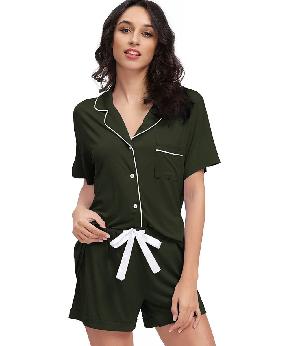 Sets Womens Bamboo Pajamas Short Sleeves Pajama Set Button Down Lounge Sets Soft Pjs Plus Size Sleepwear S 4X Army Green - CD...