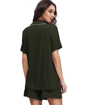 Sets Womens Bamboo Pajamas Short Sleeves Pajama Set Button Down Lounge Sets Soft Pjs Plus Size Sleepwear S 4X Army Green - CD...