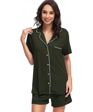 Sets Womens Bamboo Pajamas Short Sleeves Pajama Set Button Down Lounge Sets Soft Pjs Plus Size Sleepwear S 4X Army Green - CD...