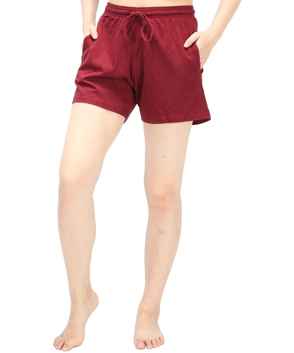 Bottoms Women Pajama Shorts Cotton Soft Sleep Shorts Stretchy Lounge Shorts Ladies Sleepwear PJ with Pockets - Wine Red - CG1...