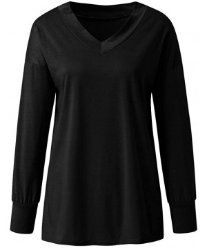 Tops Women's Winter Fashion Long Sleeve V-Neck Casual Solid Color Shirts Top Blouse - Black - CF192E2AHZ4