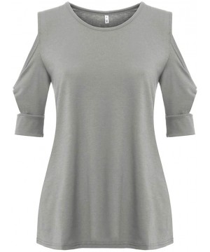 Tops Womens O-Neck Loose Strapless Short Sleeve Solid Casual T Shirt Tops Blouse - Gray - C1195NGOXEZ