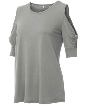 Tops Womens O-Neck Loose Strapless Short Sleeve Solid Casual T Shirt Tops Blouse - Gray - C1195NGOXEZ