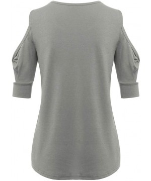 Tops Womens O-Neck Loose Strapless Short Sleeve Solid Casual T Shirt Tops Blouse - Gray - C1195NGOXEZ