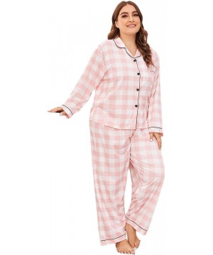 Sets Women's Plaid Printed Pajamas Set Sleepwear Nightwear Pyjamas - Plus Pink Plaid - C3195WK9CC4