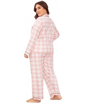 Sets Women's Plaid Printed Pajamas Set Sleepwear Nightwear Pyjamas - Plus Pink Plaid - C3195WK9CC4