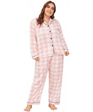 Sets Women's Plaid Printed Pajamas Set Sleepwear Nightwear Pyjamas - Plus Pink Plaid - C3195WK9CC4