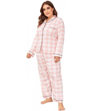 Sets Women's Plaid Printed Pajamas Set Sleepwear Nightwear Pyjamas - Plus Pink Plaid - C3195WK9CC4