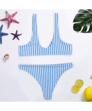 Thermal Underwear Women's Knotted Sandwich Thong Bikini Mid Waist Beach Swimsuit - F-blue - CP194E3HZ9O