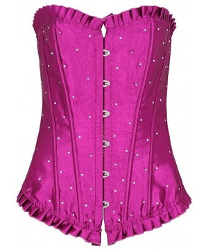 Bustiers & Corsets Women's Rhinestone Lace Plastic Boned Corset Basque Waist Trainer Cincher Shape with G-String - Purple - C...