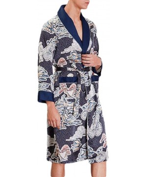 Robes Men Spa Bathrobe Relaxed Charmeuse Lounger Pajama Pocket Bathrobe - Navy Blue - CY18SAXRDWI