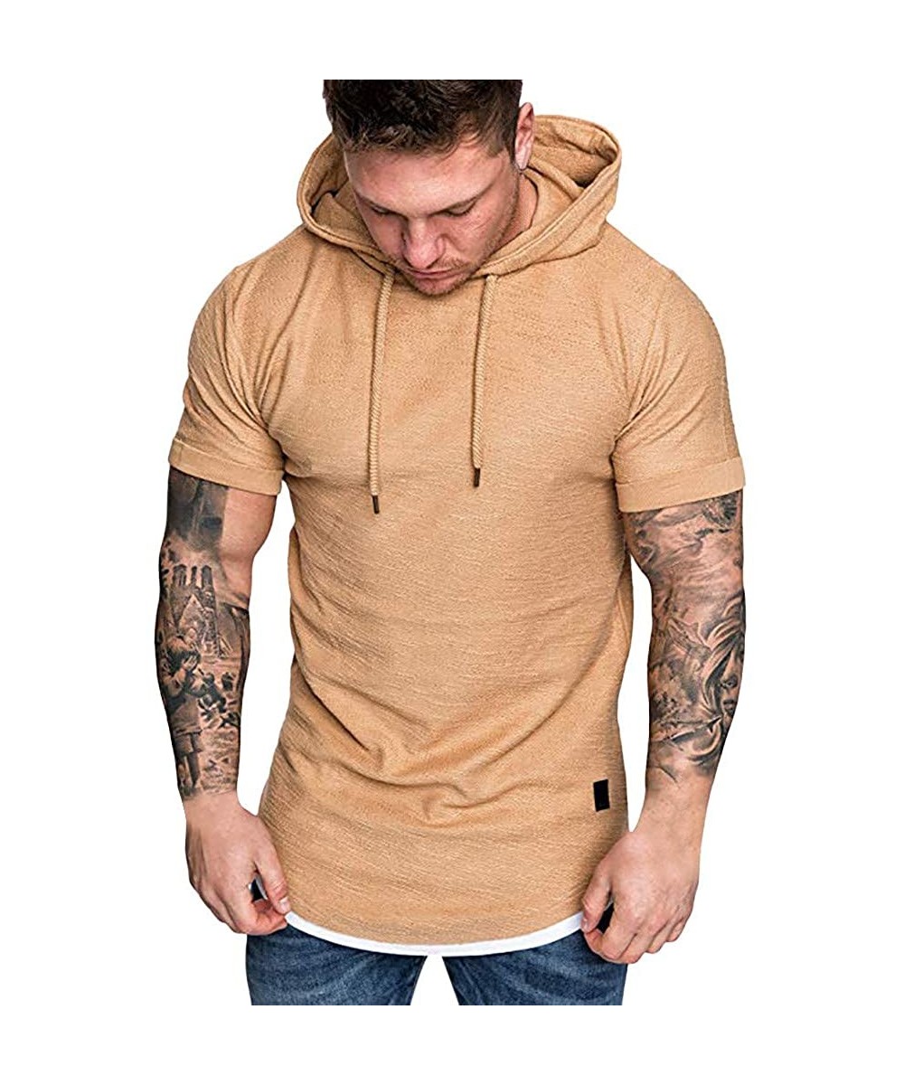 Undershirts Autumn Long Sleeve Plaid Hoodie Hooded Sweatshirt Top Tee Outwear BlouseMen - 01 Khaki - CV18RWA7G9T