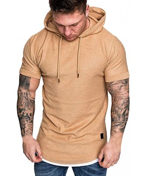 Undershirts Autumn Long Sleeve Plaid Hoodie Hooded Sweatshirt Top Tee Outwear BlouseMen - 01 Khaki - CV18RWA7G9T