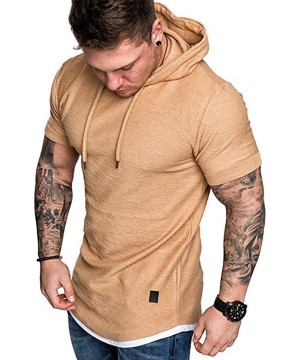 Undershirts Autumn Long Sleeve Plaid Hoodie Hooded Sweatshirt Top Tee Outwear BlouseMen - 01 Khaki - CV18RWA7G9T