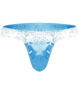 G-Strings & Thongs Mens Shiny Frilly Satin Lace Ruffle Sissy Pouch Panties Crossdress G-String Thongs - Blue - C1190ON689K