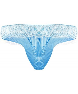 G-Strings & Thongs Mens Shiny Frilly Satin Lace Ruffle Sissy Pouch Panties Crossdress G-String Thongs - Blue - C1190ON689K