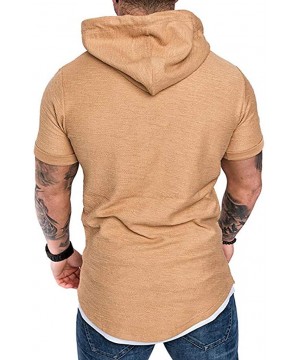 Undershirts Autumn Long Sleeve Plaid Hoodie Hooded Sweatshirt Top Tee Outwear BlouseMen - 01 Khaki - CV18RWA7G9T