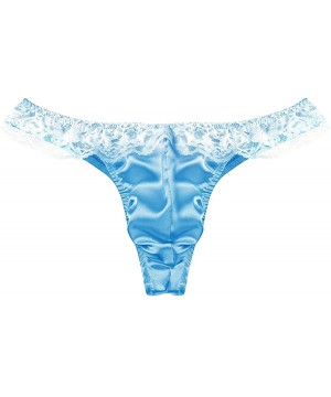 G-Strings & Thongs Mens Shiny Frilly Satin Lace Ruffle Sissy Pouch Panties Crossdress G-String Thongs - Blue - C1190ON689K