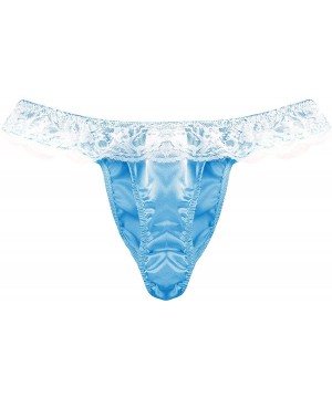 G-Strings & Thongs Mens Shiny Frilly Satin Lace Ruffle Sissy Pouch Panties Crossdress G-String Thongs - Blue - C1190ON689K