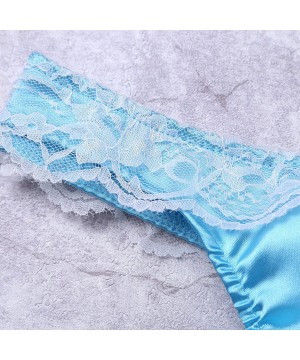 G-Strings & Thongs Mens Shiny Frilly Satin Lace Ruffle Sissy Pouch Panties Crossdress G-String Thongs - Blue - C1190ON689K