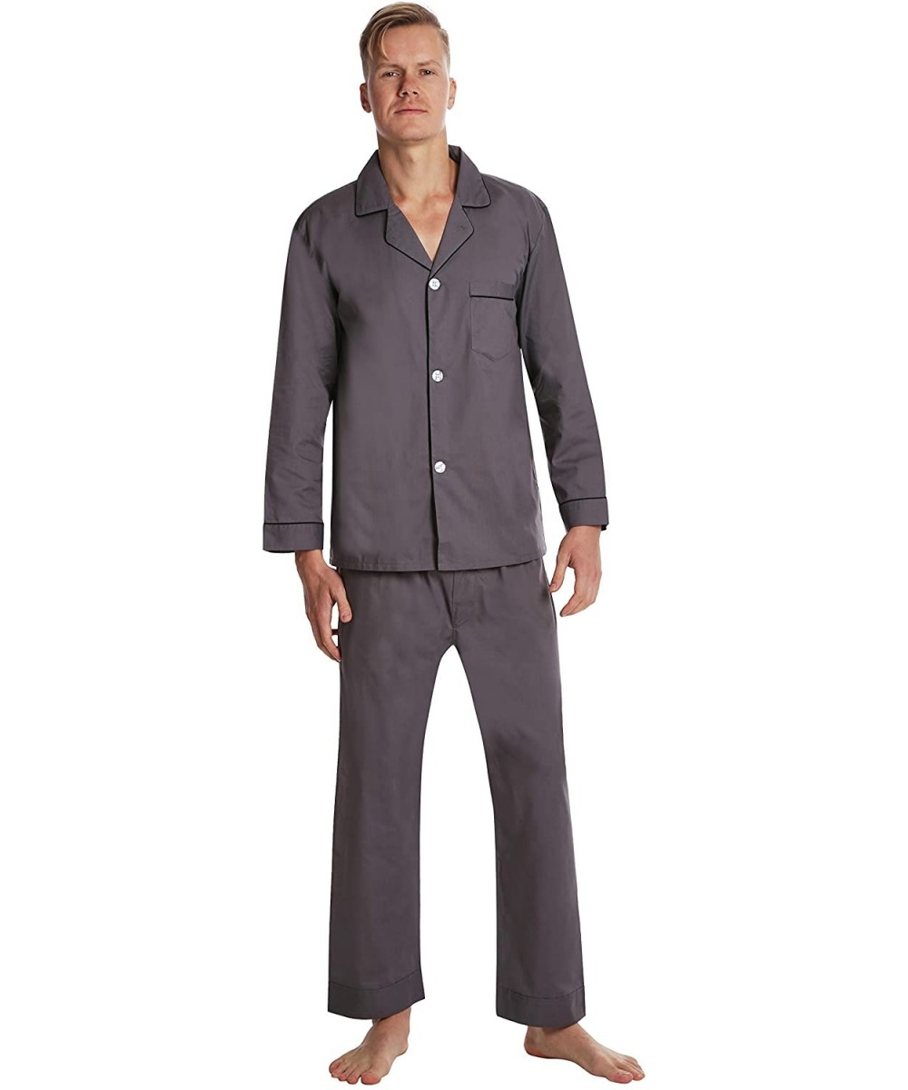 Sleep Sets Men's Pajama Set- Solid Lightweight Botton Down Pajamas for Men - Grey - CM19204QEZR