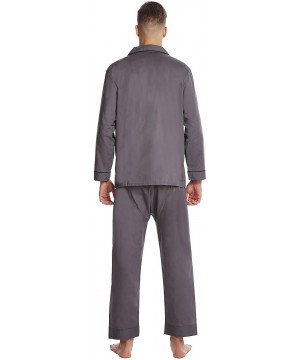 Sleep Sets Men's Pajama Set- Solid Lightweight Botton Down Pajamas for Men - Grey - CM19204QEZR