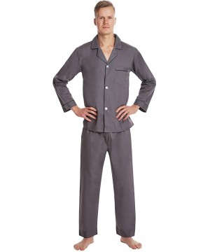 Sleep Sets Men's Pajama Set- Solid Lightweight Botton Down Pajamas for Men - Grey - CM19204QEZR