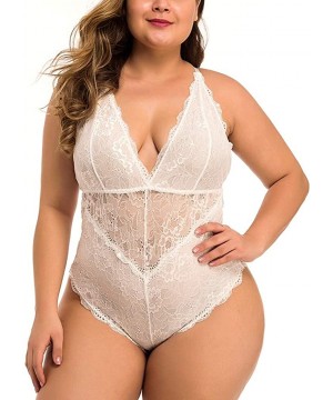 Baby Dolls & Chemises Women for Sex Lace Plus Size V-Neck Backless Nightdress Mini Babydoll Teddy Bodysuit XL-4XL - White - C...