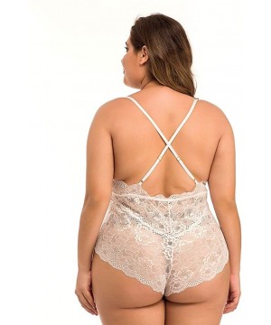 Baby Dolls & Chemises Women for Sex Lace Plus Size V-Neck Backless Nightdress Mini Babydoll Teddy Bodysuit XL-4XL - White - C...