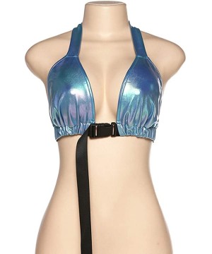 Camisoles & Tanks Women's Strappy Crop Top Shirts - Bralette- Wrap Around Tops- Halter Styles - Style-2 Blue - C21947XCUHK