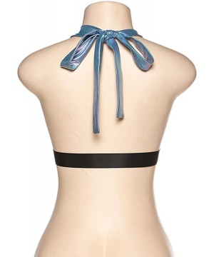 Camisoles & Tanks Women's Strappy Crop Top Shirts - Bralette- Wrap Around Tops- Halter Styles - Style-2 Blue - C21947XCUHK