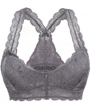 Bras Women's Floral Lace Racerback Bralette Breathable Sexy V Neck Crop Top Wirefree Lace Bra with Removable Pads for Girls -...