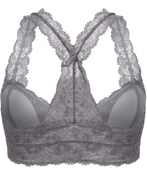 Bras Women's Floral Lace Racerback Bralette Breathable Sexy V Neck Crop Top Wirefree Lace Bra with Removable Pads for Girls -...