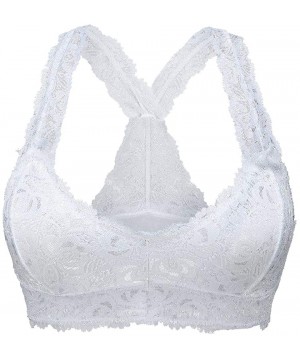 Bras Women's Floral Lace Racerback Bralette Breathable Sexy V Neck Crop Top Wirefree Lace Bra with Removable Pads for Girls -...