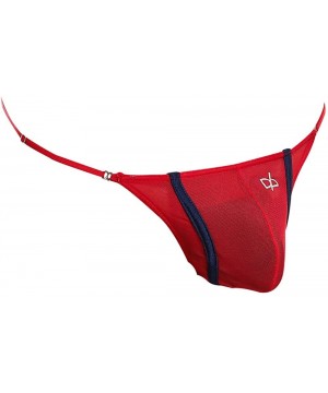 G-Strings & Thongs Men's Sexy Stylish G-String See-Through Underwear - Red - C019DONK26K