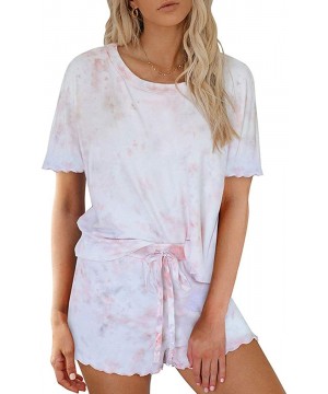 Sets Women Shorts Pajama Set Tie Dye Print Short Sleeve Tops and Pants Sleepwear Nightwear Loungewear Joggers Sets Pink - CR1...