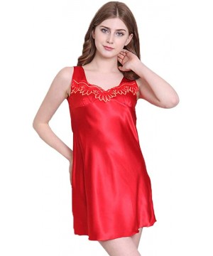 Nightgowns & Sleepshirts Women Sleepwear Sexy Lingerie V-Neck Soft Nightgown Short Skirt Silk Lace Pajama Dress - Red 1 - CM1...