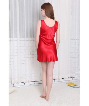 Nightgowns & Sleepshirts Women Sleepwear Sexy Lingerie V-Neck Soft Nightgown Short Skirt Silk Lace Pajama Dress - Red 1 - CM1...