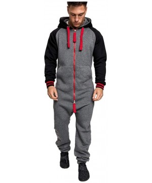 Sleep Sets Mens Onesie Hooded Jumpsuit Raglan Patchwork Tracksuit Pajamas Non Footed Zip Hoodie Jogger Sports Suit Home Wear ...