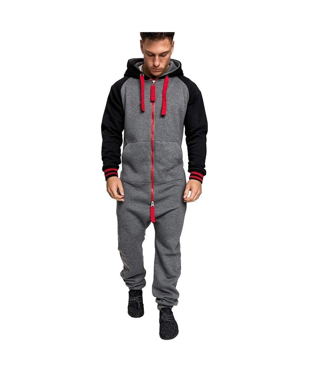 Sleep Sets Mens Onesie Hooded Jumpsuit Raglan Patchwork Tracksuit Pajamas Non Footed Zip Hoodie Jogger Sports Suit Home Wear ...