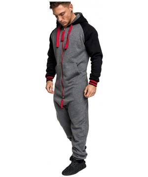 Sleep Sets Mens Onesie Hooded Jumpsuit Raglan Patchwork Tracksuit Pajamas Non Footed Zip Hoodie Jogger Sports Suit Home Wear ...