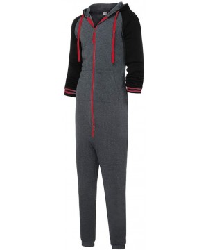 Sleep Sets Mens Onesie Hooded Jumpsuit Raglan Patchwork Tracksuit Pajamas Non Footed Zip Hoodie Jogger Sports Suit Home Wear ...